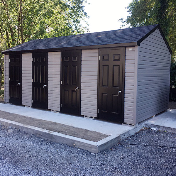 Multi-purpose sheds for duplex, triplex or multiplex requiring external storage sheds to ensure safety and protection.